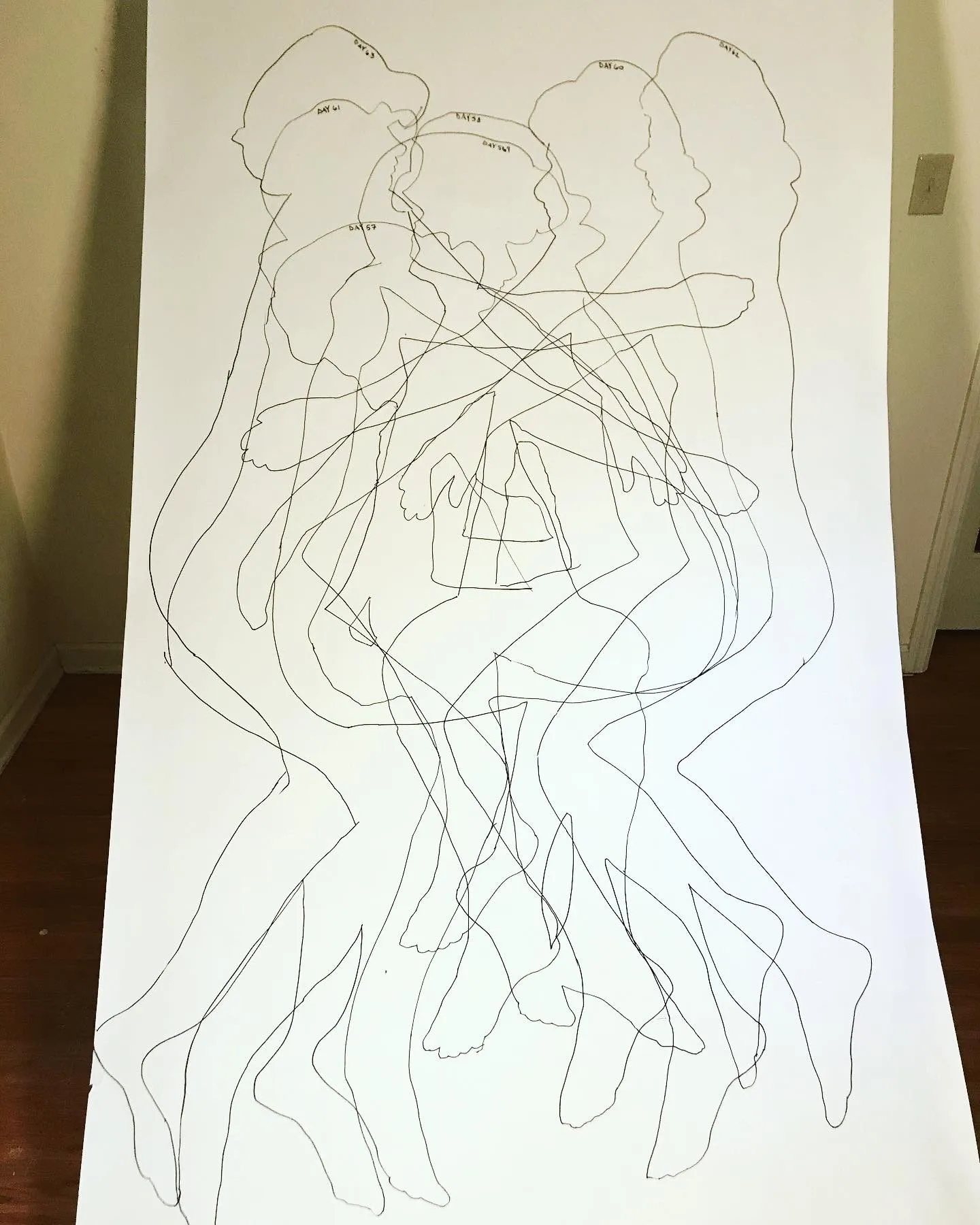 Overlapping contours filling the sheet, Day 57 through Day 63